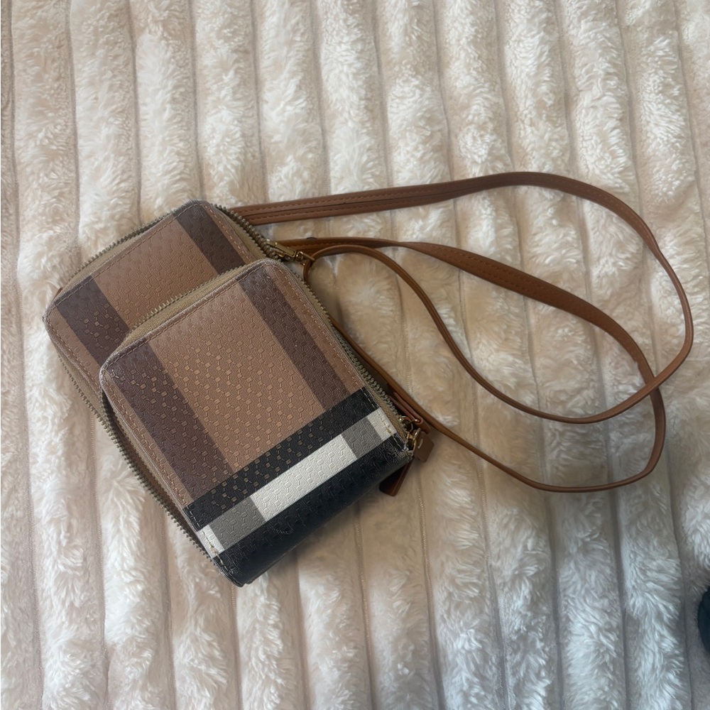 Brown and Tan Crossbody Wallet